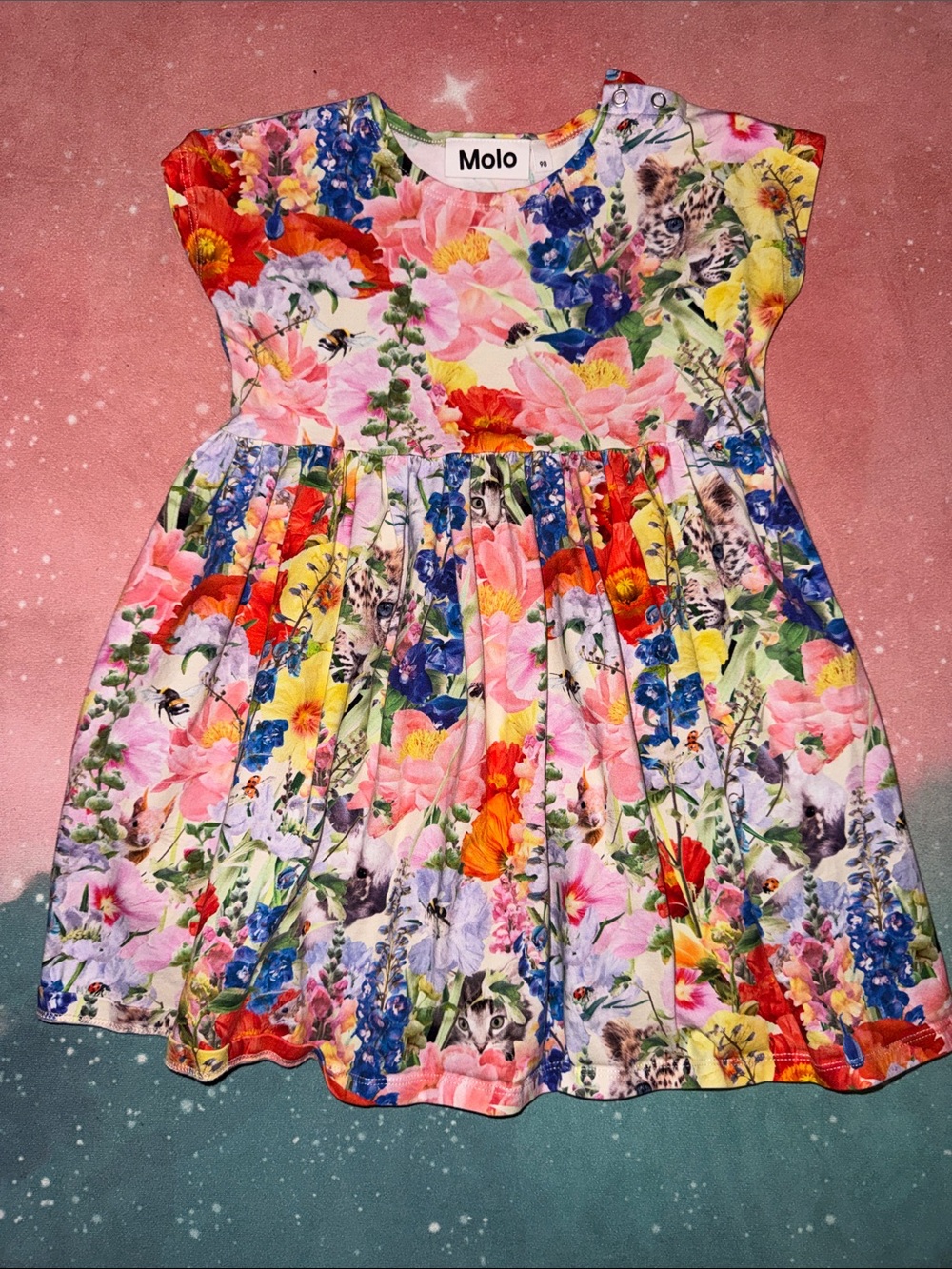 Molo Multicolor Floral & Leopard Print Dress girls 3 98 organic